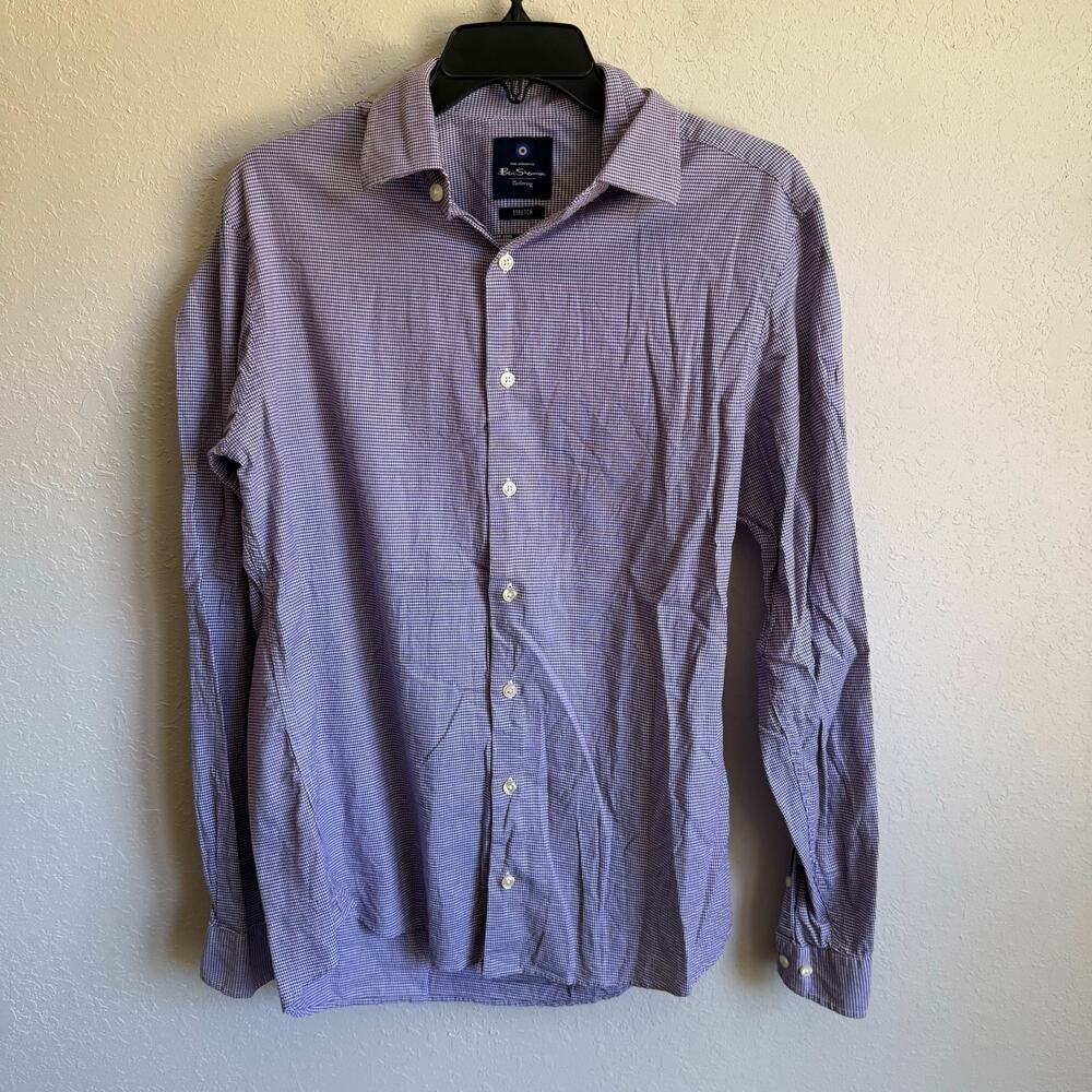 Men’s M Ben Sherman Multicolor Casual Business Casual Herringbone Button Up